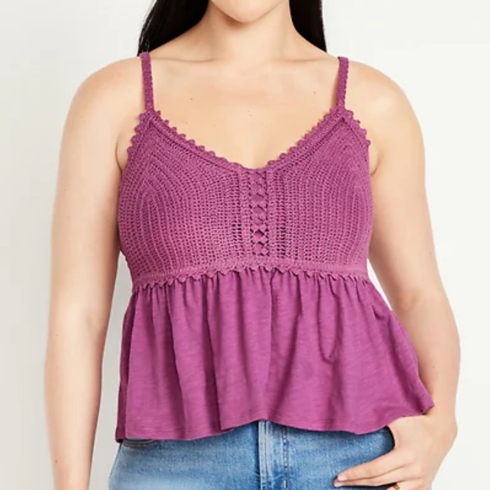 Old‎ Navy Women’s Purple Sleeveless Crochet Peplum Top XL